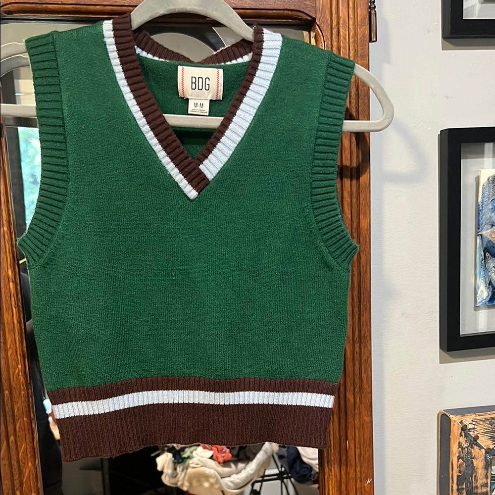 BDG Green and Brown Sweater Vest